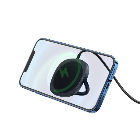 HOCO CW35 Bezdrátová magnetická (MagSafe) USB-C nabíječka se stojánkem, 15W, černá