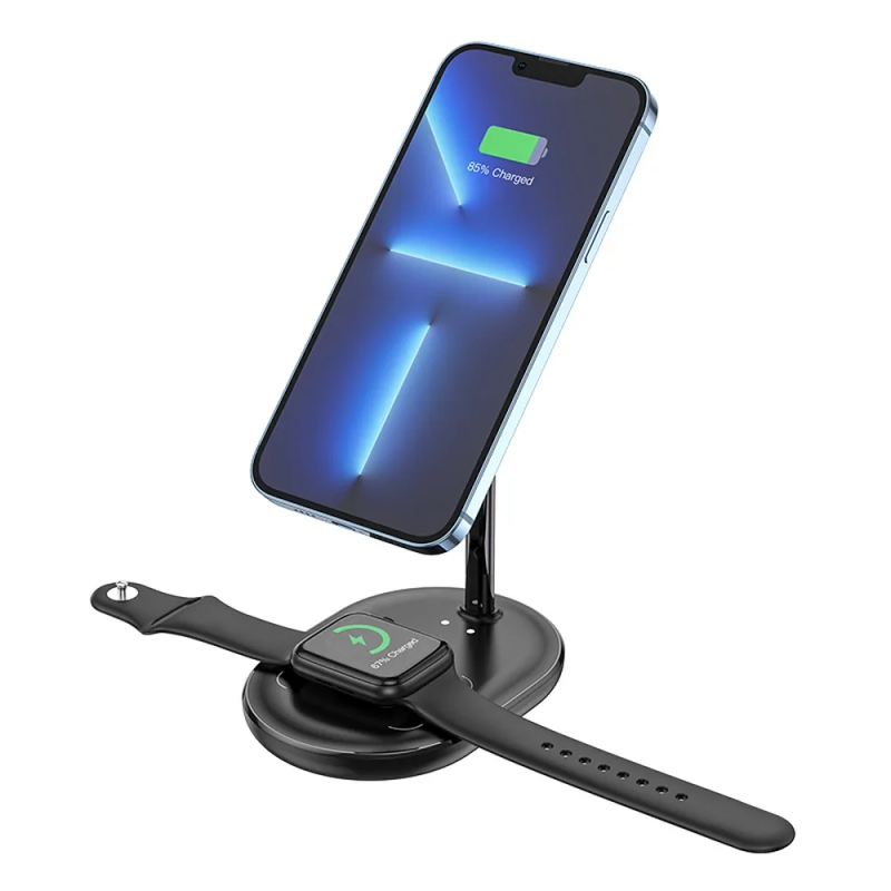 HOCO CW40 Bezdrátová MagSafe 20W nabíječka 3v1 pro iPhone, Watch a AirPods, černá
