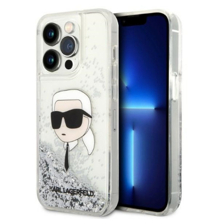 Kryt Karl Lagerfeld LIQUID GLITTER pro iPhone 14 Pro Max - stříbrný