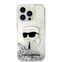 Kryt Karl Lagerfeld LIQUID GLITTER pro iPhone 14 Pro Max - stříbrný