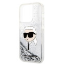 Kryt Karl Lagerfeld LIQUID GLITTER pro iPhone 14 Pro Max - stříbrný