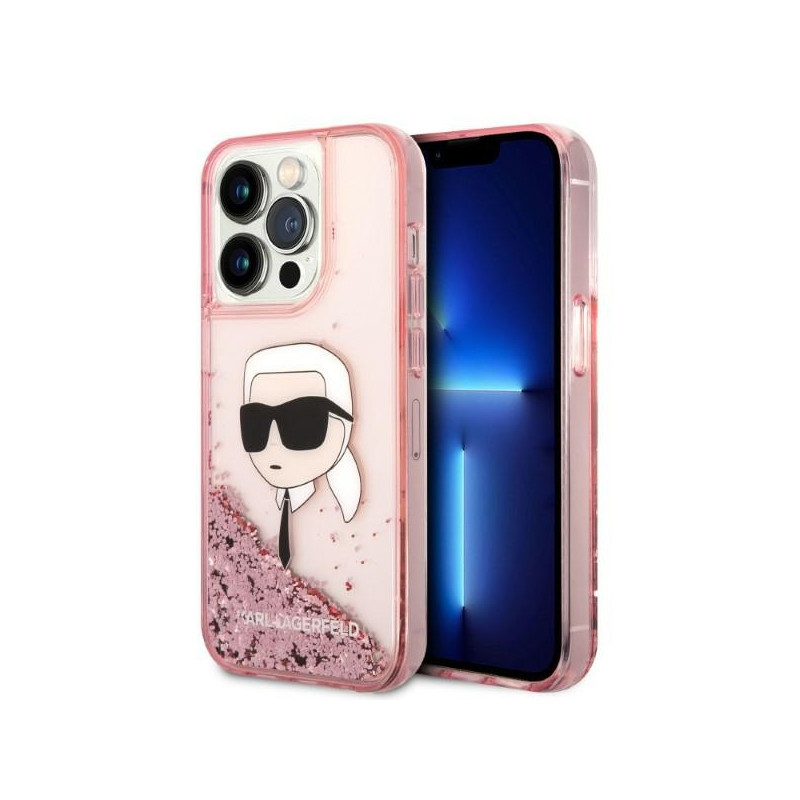 Kryt Karl Lagerfeld GLITTER Karl's Head pro iPhone 14 Pro Max - růžová
