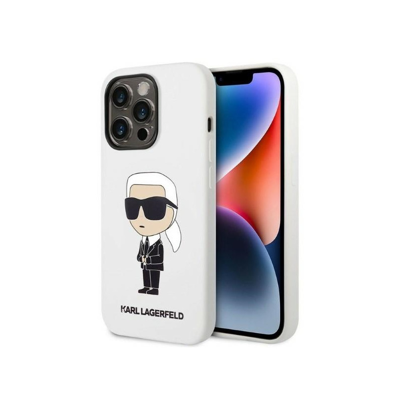 Kryt Karl Lagerfeld SILICONE IKONIK pro iPhone 14 Pro Max - white