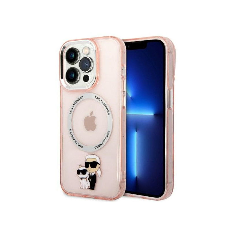 Kryt Karl Lagerfeld ICONIC Karl&Choupette MagSafe pro iPhone 14 Pro Max - růžové