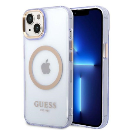 Kryt GUESS Gold Outline Magsafe pro iPhone 14 – fialová
