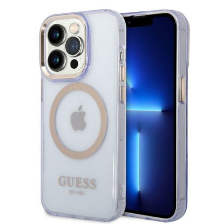 Kryt Guess Gold Outline MagSafe pro iPhone 14 Pro Max - fialová