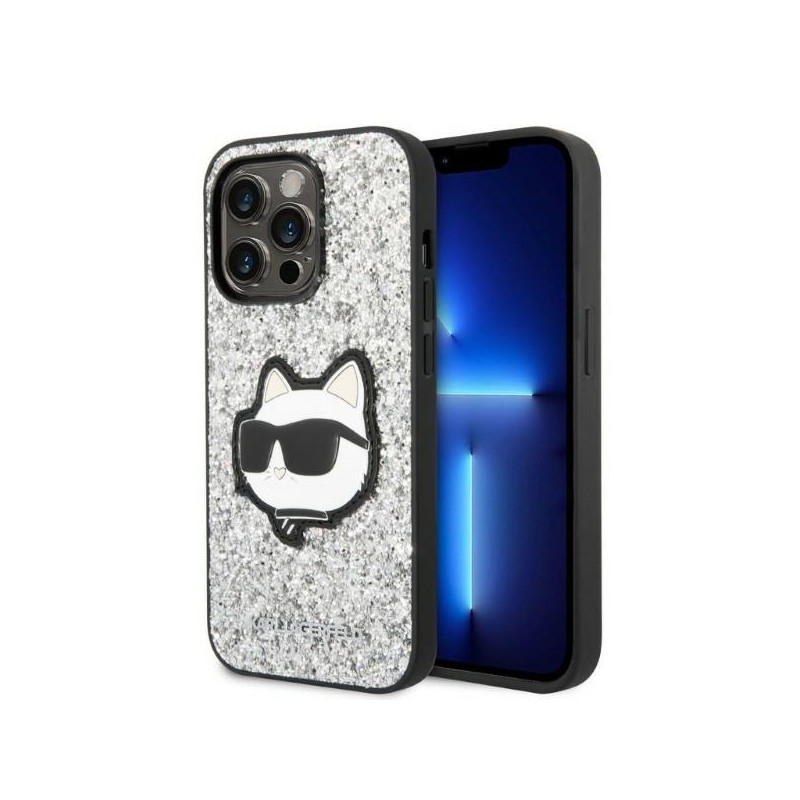 Kryt Karl Lagerfeld KLHCP14LG2CPS pro iPhone 14 Pro - stříbrná/ stříbrná hardcase Glitter Choupette Patch