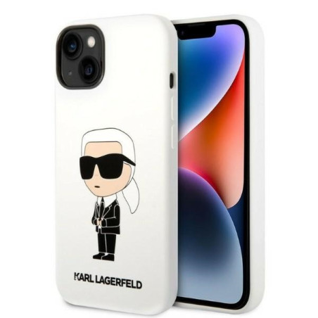 Kryt Karl Lagerfeld Silicone Ikonik pro iPhone 14 Plus – bílá