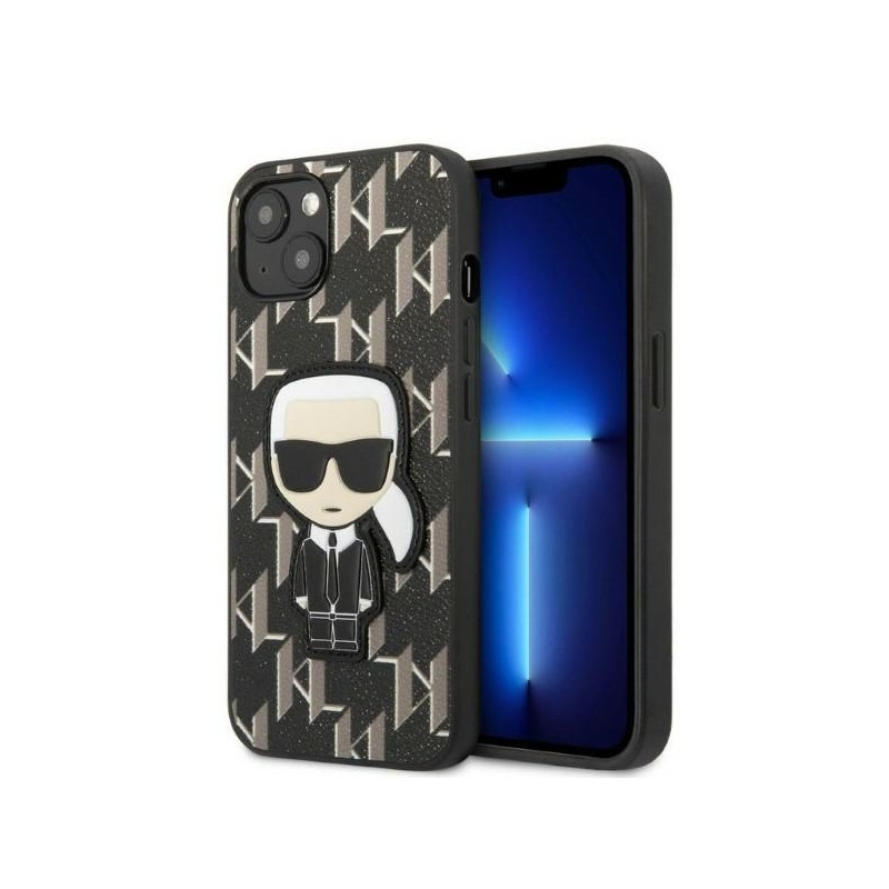 Kryt Karl Lagerfeld KLHCP13SPMNIKBK pro iPhone 13 mini - černá/černý Monogram Ikonik Patch