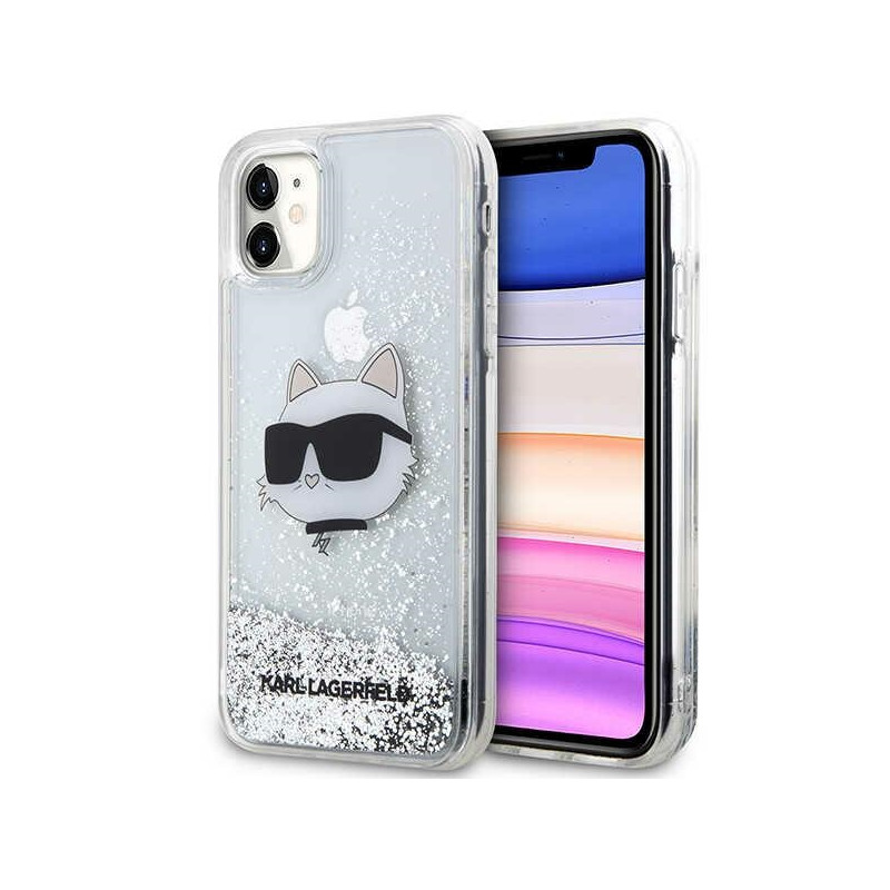 Kryt Karl Lagerfeld KLHCN61LNCHCS pro iPhone 11 / iPhone XR - stříbrná/stříbrná (glitter Choupette)