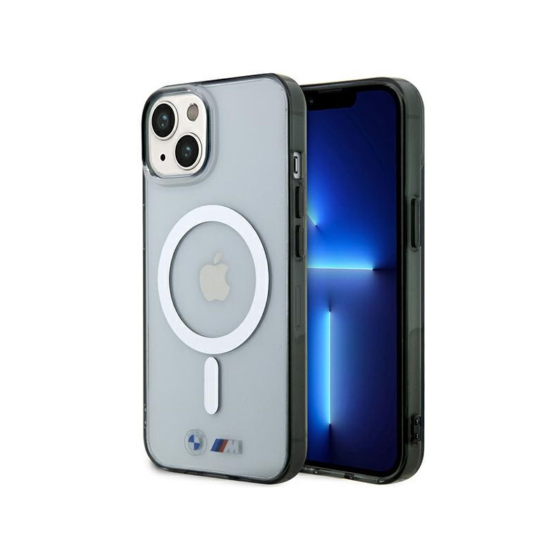 Kryt BMW SILVER RING MagSafe pro iPhone 14 Plus - průhledný