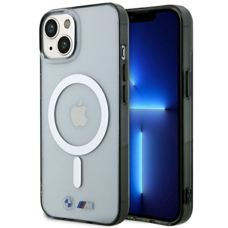 Kryt BMW Ring MagSafe iPhone 14 stříbrný/transparentní