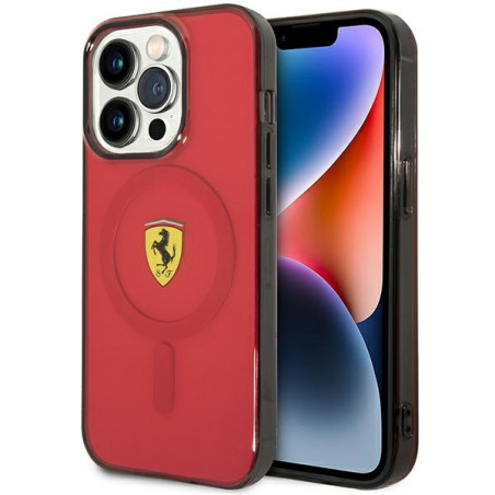 Kryt Ferrari Translucent MagSafe pro iPhone 14 Pro červená