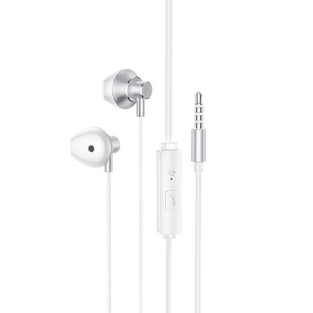 HOCO M75 Magnetická sluchátka s mikrofonem, kabel 1,2m, Jack 3,5mm konektor, stříbrno-bílá