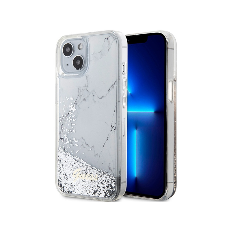 Kryt Guess LIQUID GLITTER MARBLE pro iPhone 14 - white