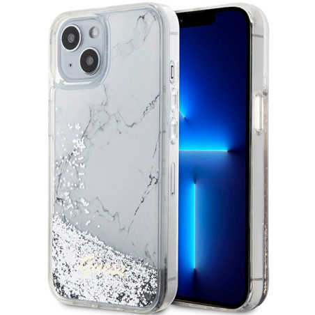Kryt Guess LIQUID GLITTER MARBLE iPhone 14 - white