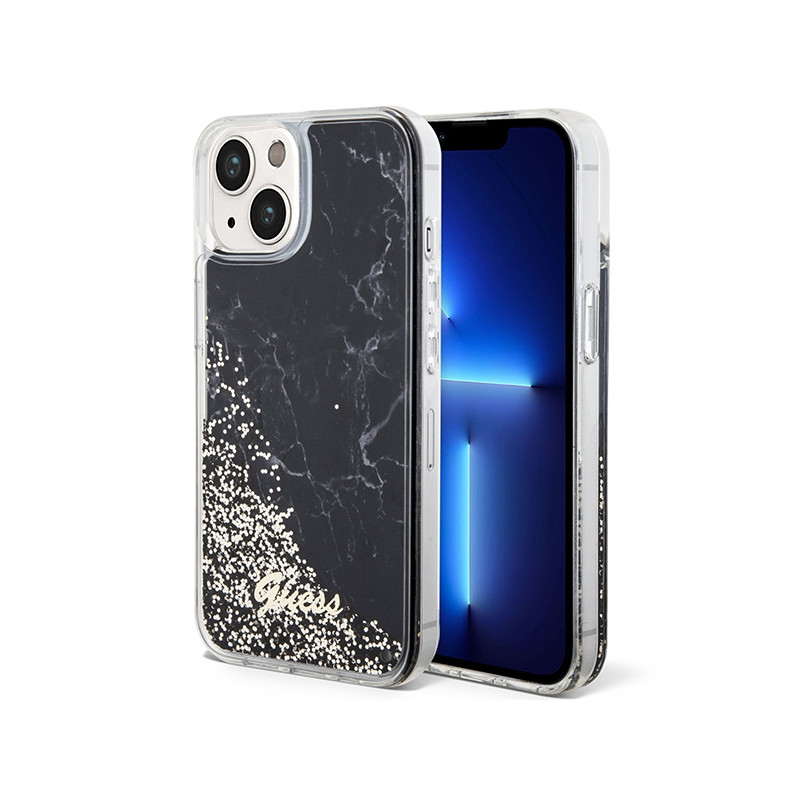 Kryt Guess LIQUID GLITTER MARBLE pro iPhone 14 - černý