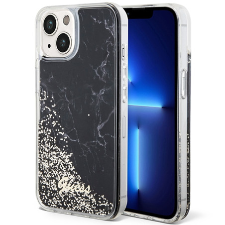 Kryt Guess LIQUID GLITTER MARBLE iPhone 14 černý