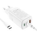 HOCO N16 GaN tříportová nabíječka (2x USB-C, 1x USB) s výkonem 65W a USB-C kabelem, bílá