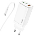 HOCO N16 GaN tříportová nabíječka (2x USB-C, 1x USB) s výkonem 65W a USB-C kabelem, bílá