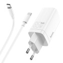 HOCO N16 GaN tříportová nabíječka (2x USB-C, 1x USB) s výkonem 65W a USB-C kabelem, bílá