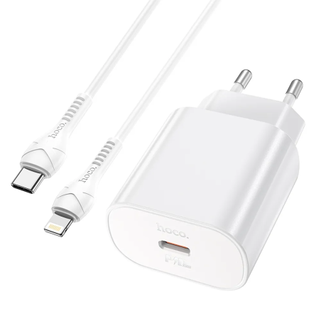 HOCO N22 Nabíječka USB-C PD a kabel USB-C/Lightning, 25W, bílá