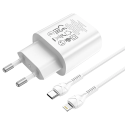 HOCO N22 Nabíječka USB-C PD a kabel USB-C/Lightning, 25W, bílá