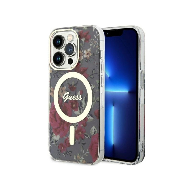 Kryt Guess GUHMP14LHCFWSA pro iPhone 14 Pro - zelená/khaki květiny