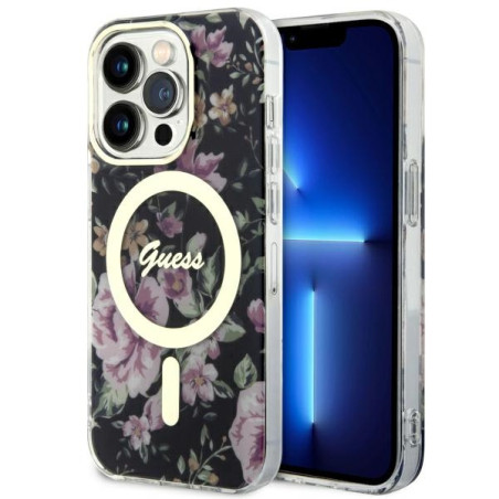 Kryt Guess Flower MagSafe pro iPhone 14 Pro - černá/černá