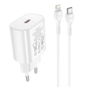HOCO N22 Nabíječka USB-C PD a kabel USB-C/Lightning, 25W, bílá