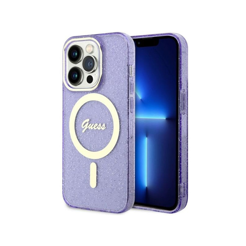 Kryt Guess GUHMP14LHCMCGU pro iPhone 14 Pro - purple/purple hardcase Glitter Gold MagSafe