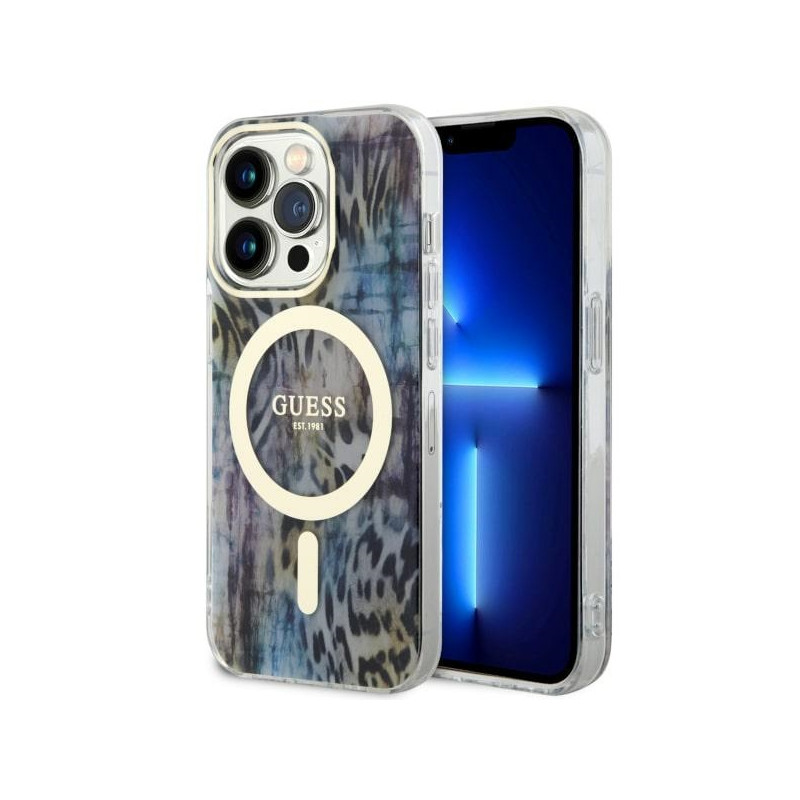Kryt Guess GUHMP14LHLEOPWB pro iPhone 14 Pro - blue/blue hardcase Leopard MagSafe