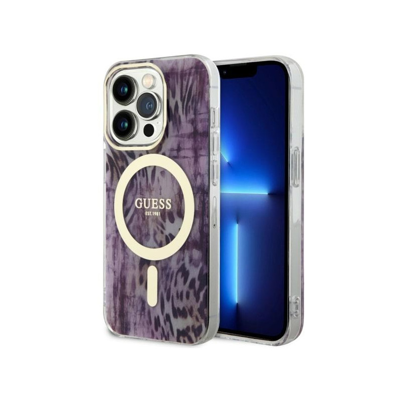 Kryt Guess GUHMP14LHLEOPWP pro iPhone 14 Pro - růžová/pink leopard MagSafe