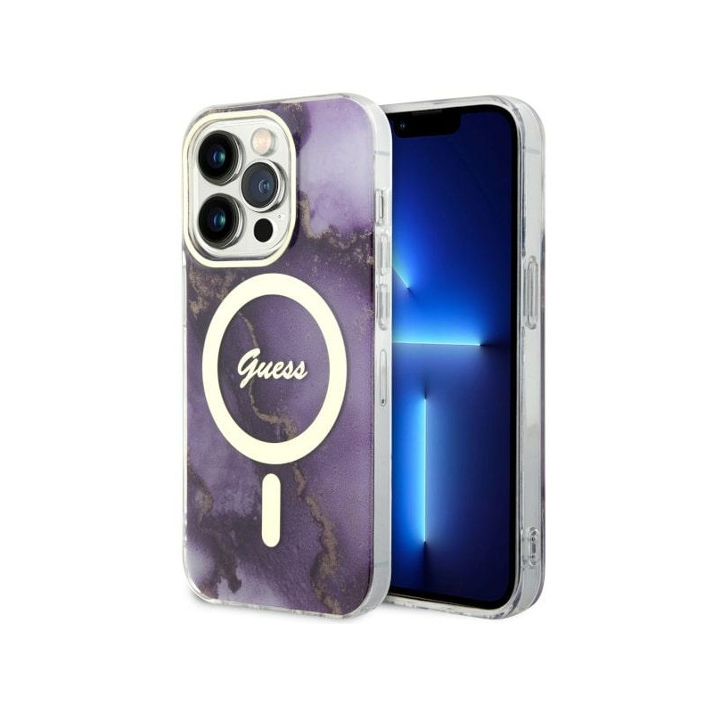 Kryt Guess GOLDEN MARBLE pro iPhone 14 Pro - purple/purple hardcase Golden Marble MagSafe