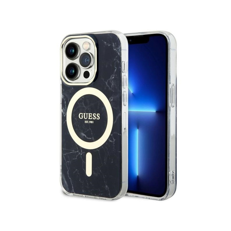 Kryt Guess GUHMP14LPCUMAK pro iPhone 14 Pro - black/black Marble MagSafe