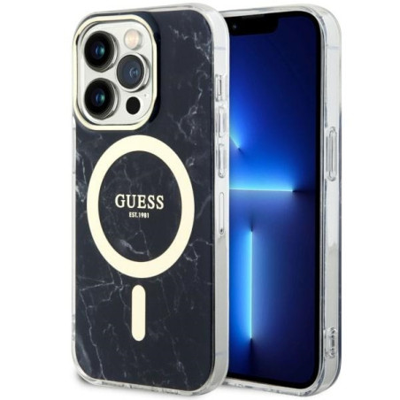 Kryt Guess Marble MagSafe pro iPhone 14 Pro - black/black