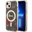 Kryt Guess Flower MagSafe pro iPhone 14 Plus green/khaki