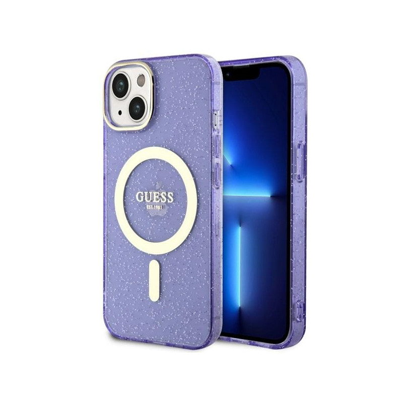 Kryt Guess GUHMP14MHCMCGU pro iPhone 14 Plus - fialová/glitter zlatá (hardcase MagSafe)