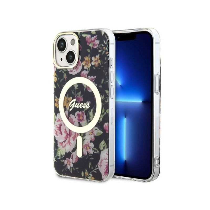 Kryt Guess FLOWER MagSafe pro iPhone 14 - černý