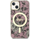 Kryt Guess FLOWER MagSafe pro iPhone 14 - růžový