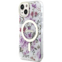 Kryt Guess FLOWER MagSafe iPhone 14 - transparentní