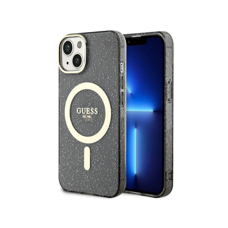 Kryt Guess GLITTER GOLD MagSafe pro iPhone 14 - černý