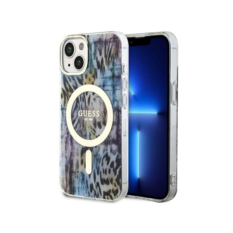 Kryt Guess Leopard MagSafe pro iPhone 14 - modrý