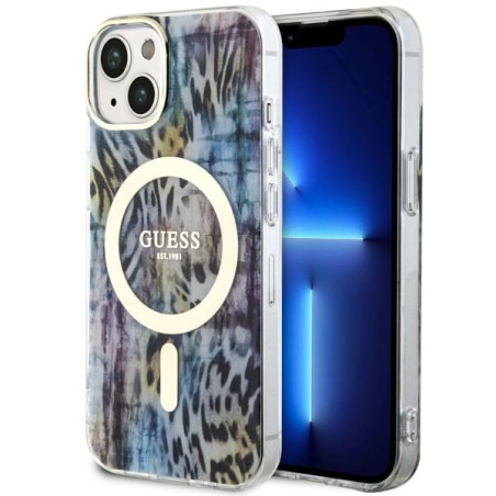 Kryt Guess Leopard MagSafe iPhone 14 - modrý