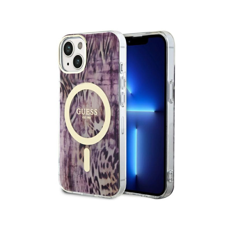 Kryt GUESS Leopard MagSafe pro iPhone 14 - růžový