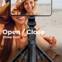 AG PREMIUM XT-09S Selfie teleskopická tyč se stativem, Bluetooth a zrcátkem, délka 24-64cm, černá