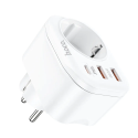 HOCO NS3 Multifunkční zásuvka Schuko 230V s 2x USB a USB-C PD, bílá