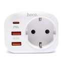 HOCO NS3 Multifunkční zásuvka Schuko 230V s 2x USB a USB-C PD, bílá