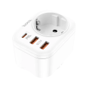 HOCO NS3 Multifunkční zásuvka Schuko 230V s 2x USB a USB-C PD, bílá