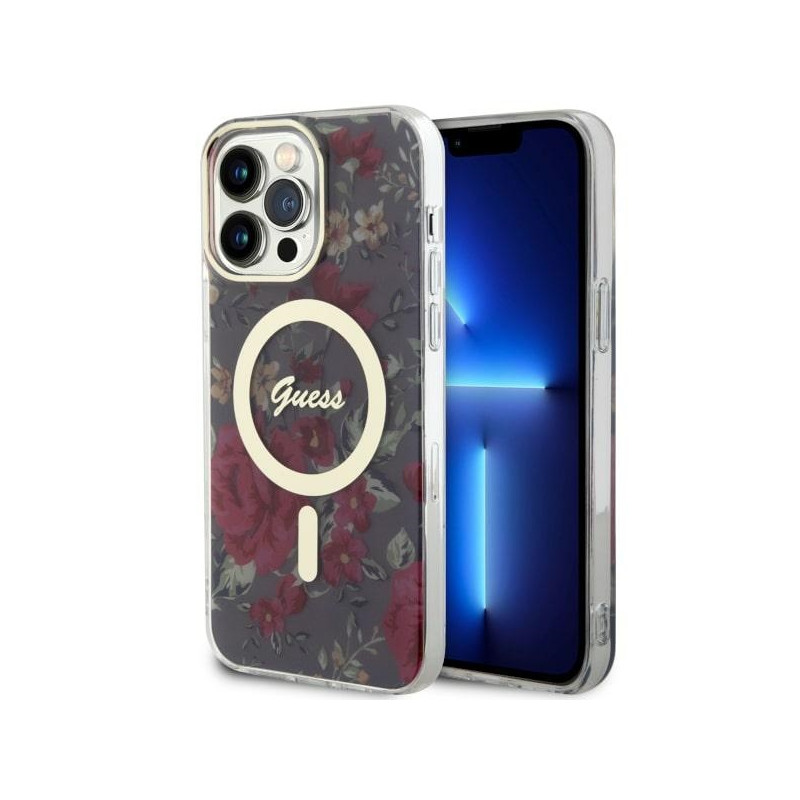 Kryt Guess GUHMP14XHCFWSA pro iPhone 14 Pro Max - zelená/khaki (Flower MagSafe)